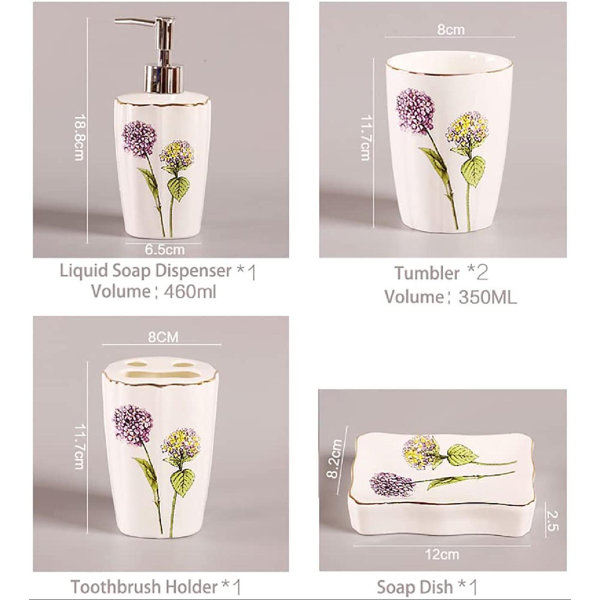 Rosdorf Park Bathroom 5 Pieces Set Supplies Red Elegant Rose Bathroom Accessories Set Stylish